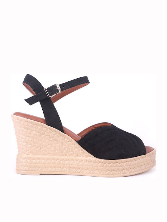 Irene 125-140 Women's Suede Ankle Strap Platforms Black