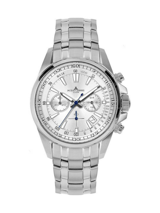 Jacques Lemans Liverpool Watch Chronograph Battery with Silver Metal Bracelet