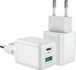 Joyroom Ladegerät ohne Kabel mit USB-A Anschluss und USB-C Anschluss 30W Stromlieferung / Schnellaufladung 3.0 Weißs (L-QP303)