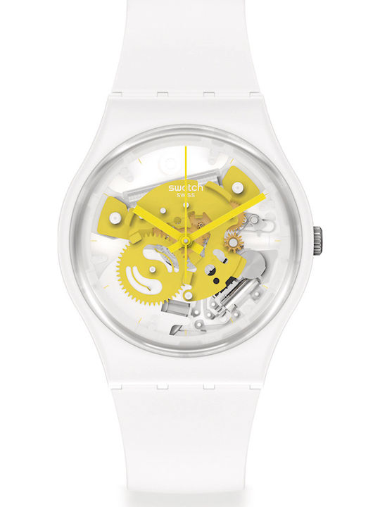 Swatch Time To Yellow Small Ανδρικό Ρολόι 42mm Μπαταρίας με Λευκό Καουτσούκ Λουράκι
