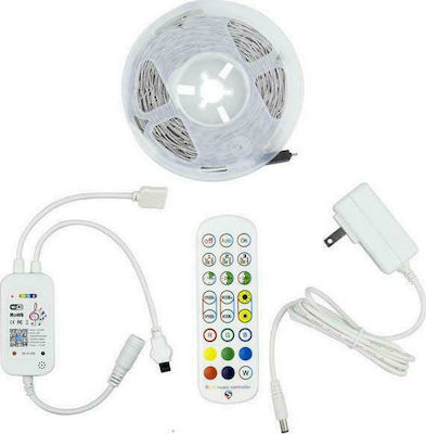 Eurolamp Bandă LED Alimentare 12V RGB Lungime 5m și 18 LED-uri pe Metru Set cu Telecomandă și Alimentare SMD5050