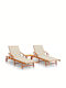 Deckchair Wooden with Cushion & Wheels Acacia with Table 2pcs 199x67x30cm.