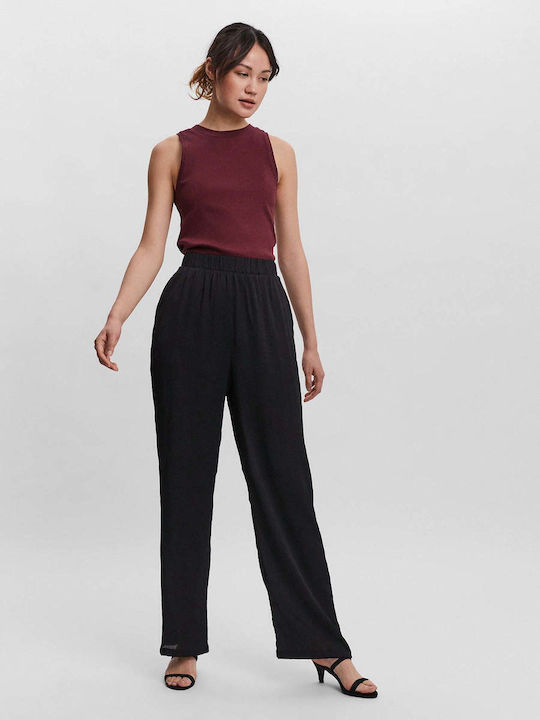 Vero Moda Γυναικεία Ψηλόμεση Υφασμάτινη Παντελόνα με Λάστιχο σε Μαύρο Χρώμα