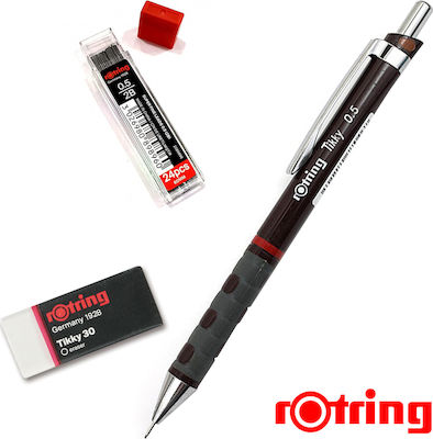 Rotring Tikky Μηχανικό Μολύβι 0.5mm με Γόμα Κατάλληλο για Σχέδιο 3τμχ Burgundy