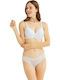 Cansoy Lace Underwear Set with Bra & Brazil White 124