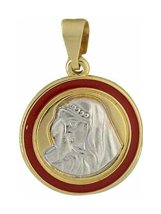 Mertzios.gr Anhänger Kinder Amulett Beidseitig mit der Jungfrau Maria Red aus Gold 14K ME010617190X