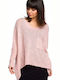 BE Knit Women's Long Sleeve Sweater with V Neckline Pink