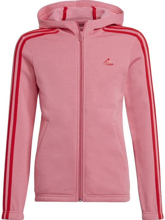 Adidas Αθλητική Παιδική Ζακέτα Φούτερ με Κουκούλα για Κορίτσι Ροζ Essentials 3-Stripes