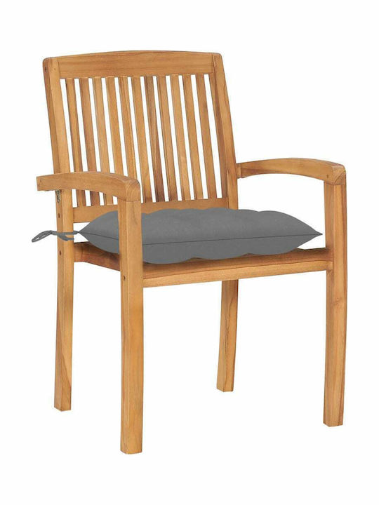 Καρέκλα Εξωτερικού Χώρου Ξύλινη με Μαξιλάρι Teak / Γκρι Μαξιλάρι 4τμχ 60x57.5x90εκ.