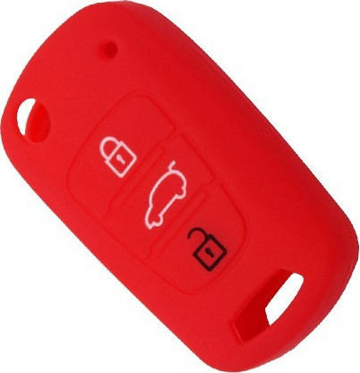 Silicone Car Key Cover Case with 3 Buttons for Hyundai Red
