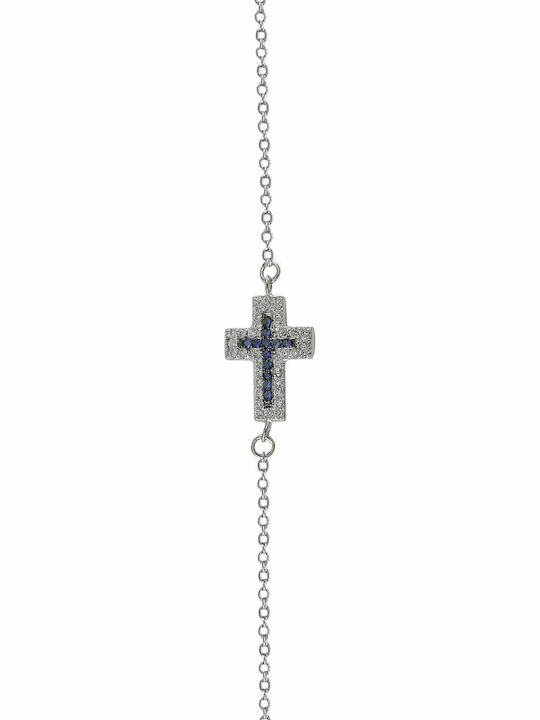 Mertzios.gr Βραχιόλι Alma ασήμι 925 σταυρός με μπλέ ζιργκόν