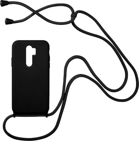 Sonique Carryhang Liquid Umschlag Rückseite Silikon 0.5mm mit Band Schwarz (Redmi Note 8 Pro)