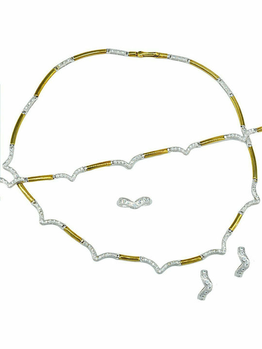 Mertzios.gr Gold Set Bracelet , Ring & Necklace with Stones 14K