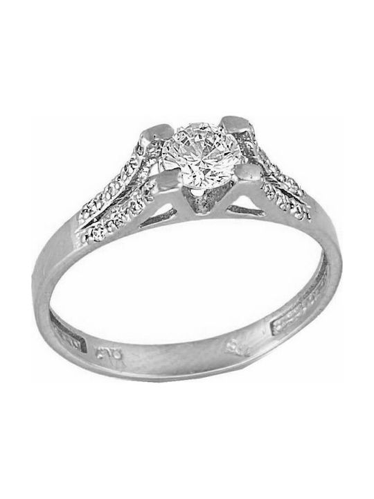 Paraxenies Single Stone Ring of White Gold 14K