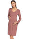 Vamp Long Nightgown for Maternity Hospital & Breastfeeding Pink