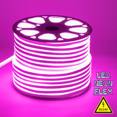 GloboStar Wasserdicht Neon Flex LED Streifen Versorgung 24V mit Rosa Licht Länge 1m und 120 LED pro Meter