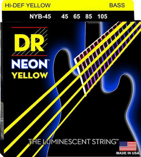 DR NEON Gelbe Einstellen für Basssaiten Vernickelter Stahl 45 - 105" Medium
