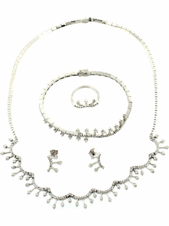 Mertzios.gr Комплект с Колие , Обеци & Пръстен от Бяло злато 14K с Камъни
