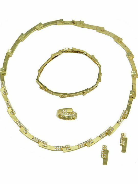 Mertzios.gr Σετ με Κολιέ , Σκουλαρίκια & Δαχτυλίδι από Χρυσό 14K με Πέτρες