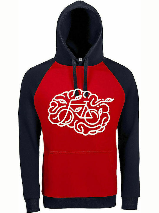 Hoodie Unisex "Brain Bicycle", Red/Navy