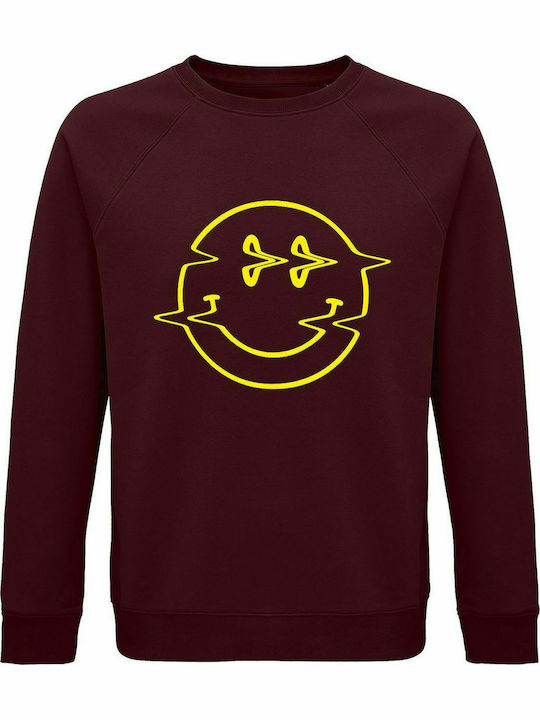 Sweatshirt Unisex, Organic "Emoticon Destroyed Smile", Burgundy