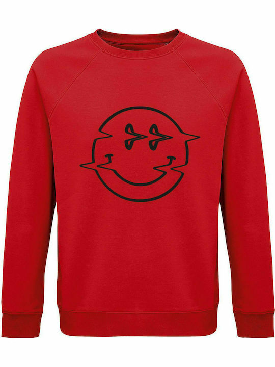 Sweatshirt Unisex, Organic "Emoticon Destroyed Smile", Red