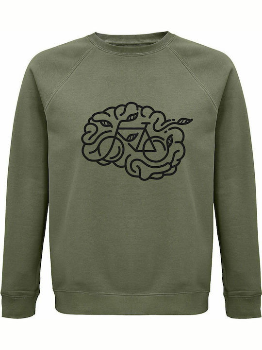 Hanorac unisex, organic "Brain Bicycle", kaki