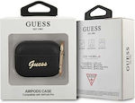 Guess Script Metal Logo Hülle Silikon mit Haken in Schwarz Farbe für Apple AirPods Pro