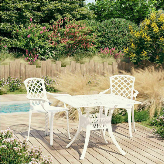 Garten- und Outdoor-Möbelsets Typsatz für Speisesaal 3 Stück Weiß mit Sonnenschirmhalter