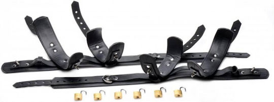 Strict Leather Frog-Tie Restraint Bondage Harness with Locks Limb Restraint Set in Black Color