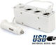 Clever Încărcător Auto 60W 5A cu Porturi: 1xUSB 3xBrichetă împreună cu Cablu Integrat Alb Culoare