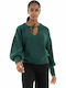 Vero Moda Women's Long Sleeve Sweater Woolen with V Neckline Green