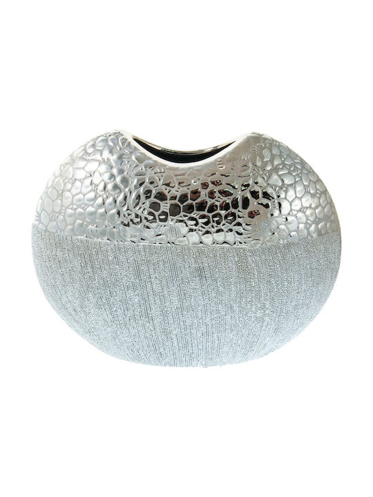 Καρβούνης Ceramic Vase Ασημί 29x7x21cm