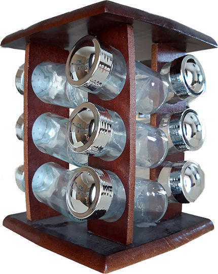 Karvounis SC9040-12 Gewürzbehälter Glas auf drehbarem Ständer 12Stück 12Stück