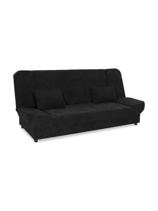 Tiko Plus Three-Seater Fabric Sofa Bed with Storage Space Black 200x90cm
