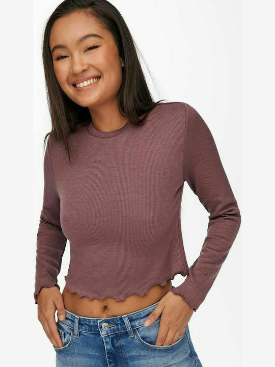 Only Damen Crop Top Langarm Rose Brown