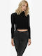 Only Damen Crop Top Langarm Schwarz