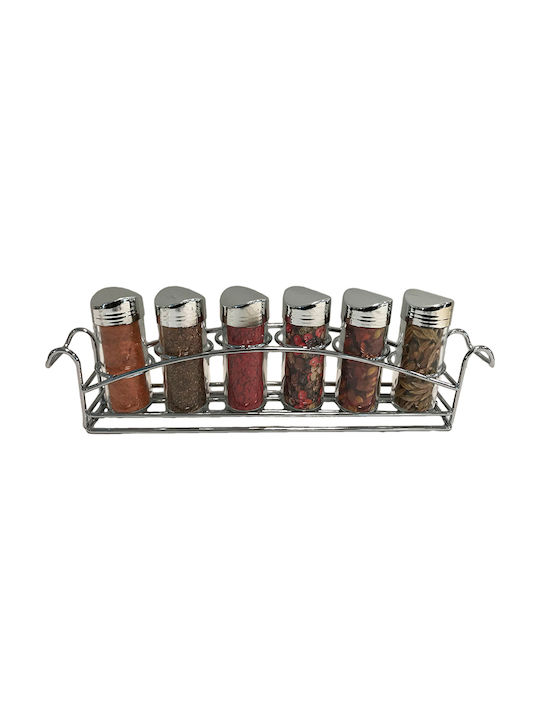 Καρβούνης Glass Tabletop Spice Rack with Stand Silver 6pcs