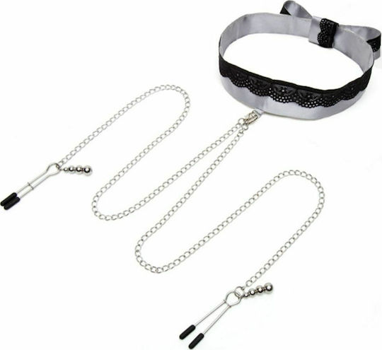 Fifty Shades of Grey Satin & Lace Collar with Nipple Clamps BDSM Kit in Gray Color