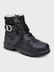 Biker Anatomisch Leder Kinderstiefel mit Reissverschluss Schwarz