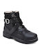 Mayoral Kids Leather Anatomic Military Boots with Zipper Black