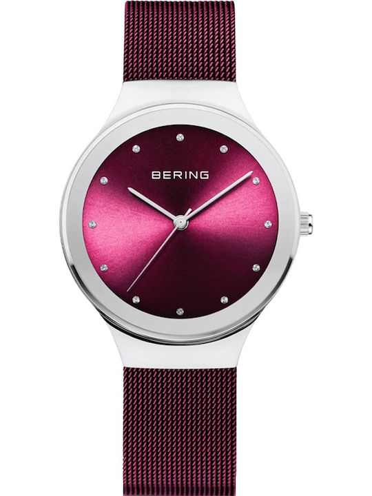Bering Time Classic Damen Uhr mit Burgundisch Metallarmband