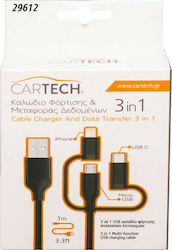 Cartech USB to Lightning / Type-C / micro USB Cable 1m 29612 Cartech USB to Lightning / Type-C / micro USB Cable 1m 29612