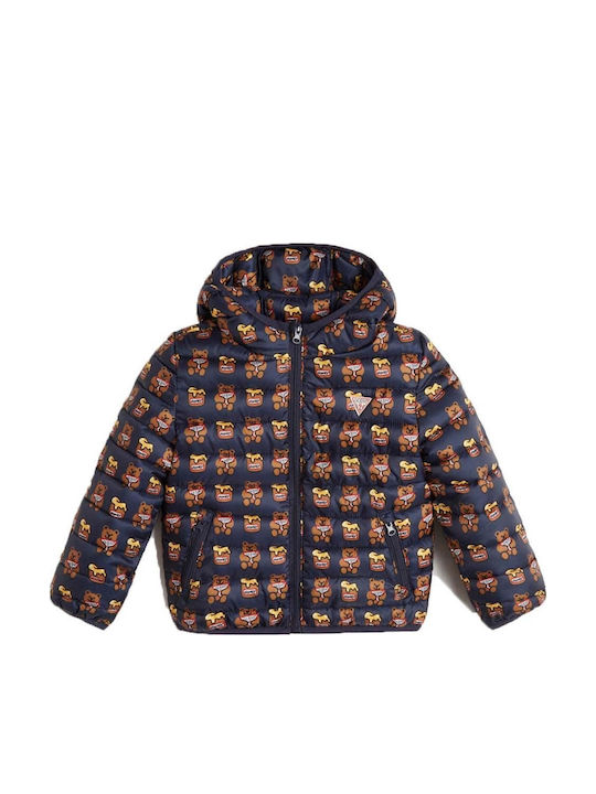 Down Kids Quilted Short Jacket with Hood Blue