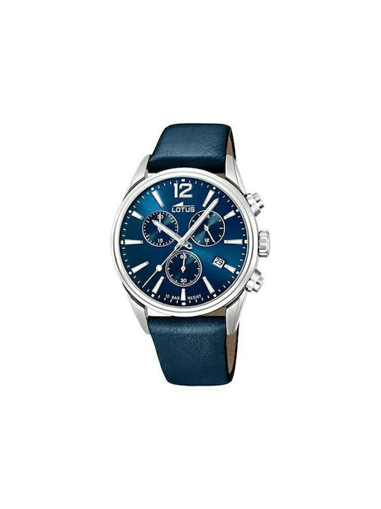 Lotus Watches Uhr Chronograph Batterie mit Blau Lederarmband