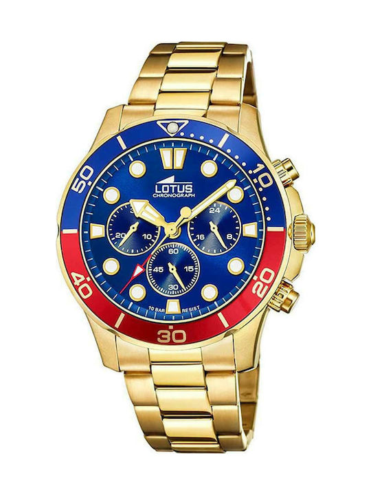 Lotus Watches Ρολόι Χρονογράφος Μπαταρίας με Μεταλλικό Μπρασελέ σε Χρυσό χρώμα