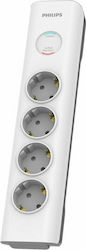 Philips Steckdosenleiste mit Überspannungsschutz 4 Steckdosen mit Schalter und Kabel 2m Weiß