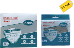 Max Barbeador Max-02 KN95 3D Care Protective Mask Γκρι σε Ατομική Συσκευασία 20τμχ