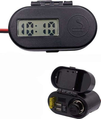 Water Resistant Motorcycle Phone Charger with 2xUSB & 1x Lighter with Voltometer