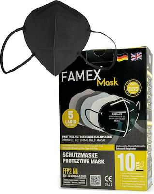 Famex 5 Layers Particle Filtering Half NR Disposable Protective Mask FFP2 Black 10pcs